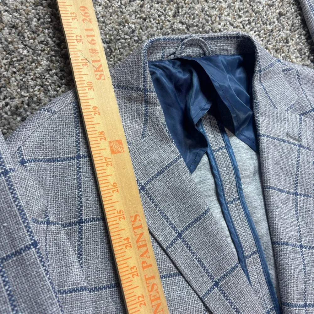 Johnnie-O Ascot Shop La Jolla Men's 42R Blazer Sport Coat Grey Blue Windowpane